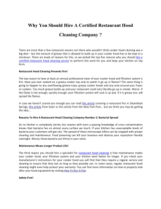 Why You Should Hire A Certified Restaurant Hood Cleaning Company ?
