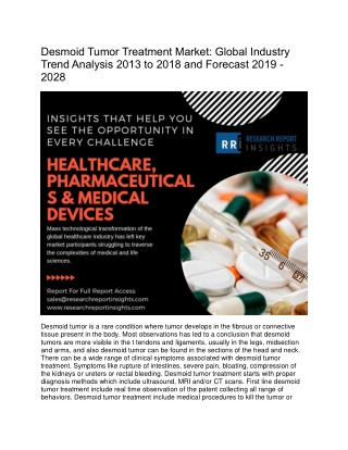 Desmoid Tumor Treatment Market research to Record Stellar CAGR During 2019 - 2028