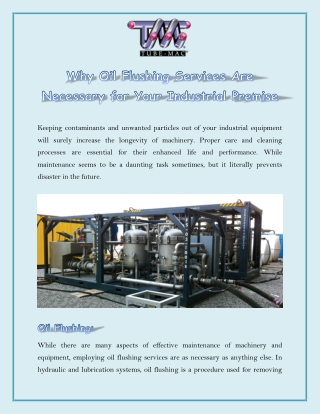 Why Oil Flushing Services Are Necessary for Your Industrial Premise