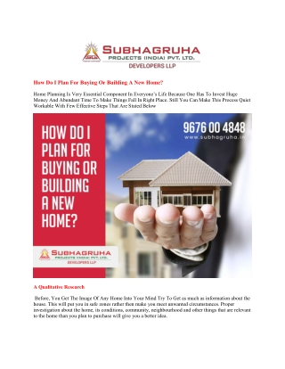 Planning For Buying Or Building Home | Subhagruha Projects
