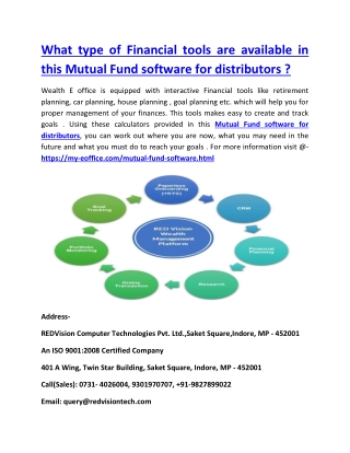 What type of Financial tools are available in this Mutual Fund software for distributors ?