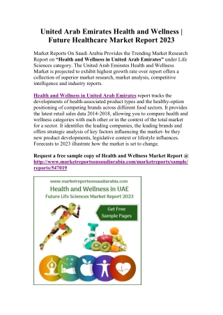 Future Trend of Health and Wellness Market in United Arab Emirates Till 2023
