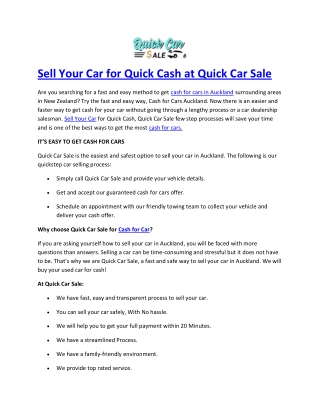 Sell Your Car for Quick Cash at Quick Car Sale