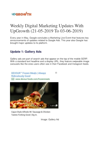 Weekly Digital Marketing Updates With UpGrowth (21-05-2019 To 03-06-2019)