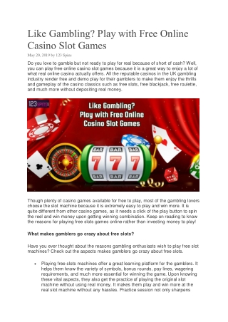 Like Gambling? Play with Free Online Casino Slot Games