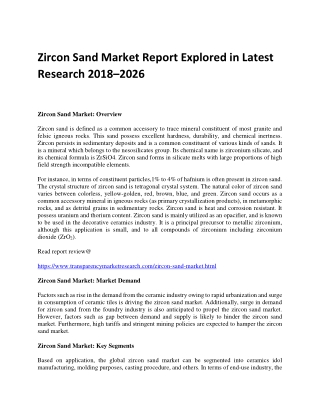 Zircon Sand Market Report Explored in Latest Research 2018–2026