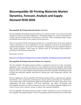 Biocompatible 3D Printing Materials Market Dynamics, Forecast, Analysis and Supply Demand 2018-2026