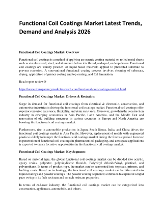 Functional Coil Coatings Market Latest Trends, Demand and Analysis 2026