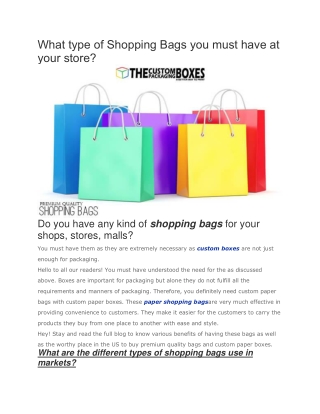What type of Shopping Bags you must have at your store?