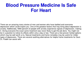 Blood Pressure Medicine Is Safe For Heart