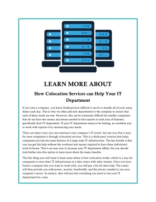 Learn More About How Colocation Services can Help Your IT Department