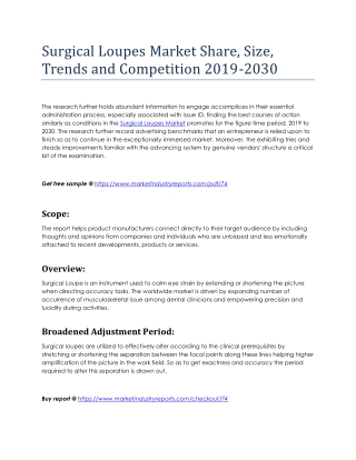 Surgical Loupes Market Share, Size, Trends and Competition 2019-2030