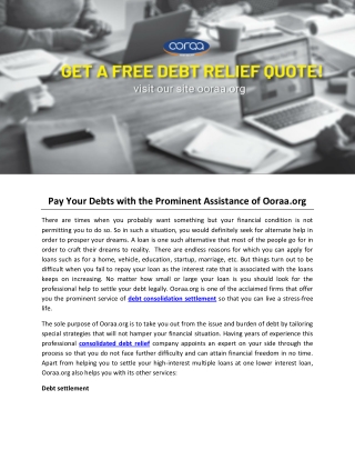 Pay Your Debts with the Prominent Assistance of Ooraa.org