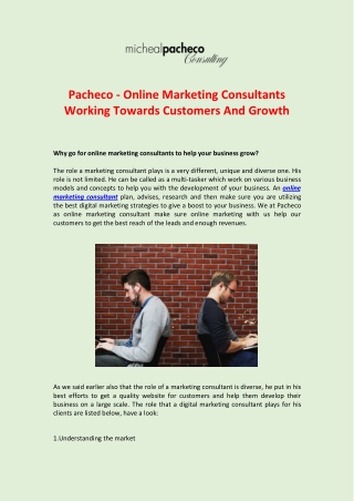 Pacheco - Online Marketing Consultants Working Towards Customers And Growth
