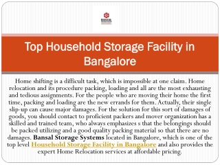 Top Household Storage Facility in Bangalore