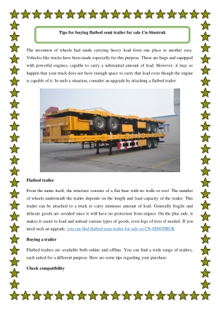 Tips for buying flatbed semi trailer for sale Cn-Sinotruk