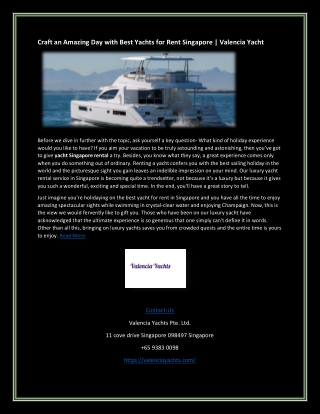 Craft an Amazing Day with Best Yachts for Rent Singapore | Valencia Yacht