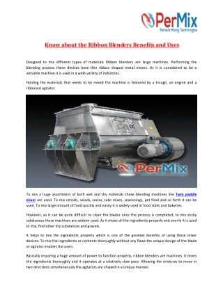 Know about the Ribbon Blenders Benefits and Uses