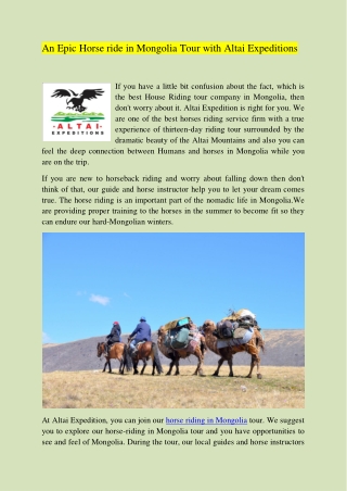 An Epic Horse ride in Mongolia Tour with Altai Expeditions