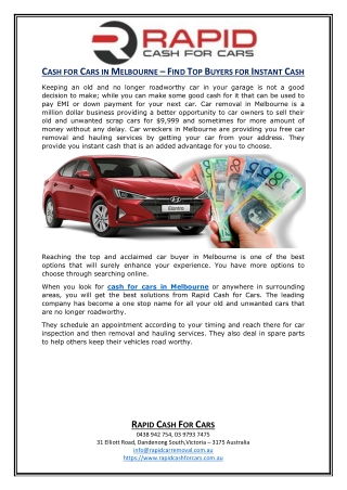 CASH FOR CARS IN MELBOURNE – FIND TOP BUYERS FOR INSTANT CASH