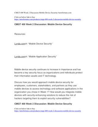 CMGT 400 Week 2 Discussion Mobile Device Security//tutorfortune.com