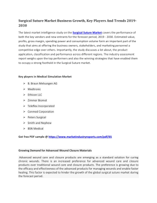 Surgical Suture Market Business Growth, Key Players And Trends 2019-2030