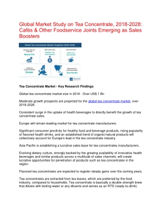Tea Concentrat Market is Projected to Register at a Healthy CAGR of 4.0% During the Forecast Period 2018-2028