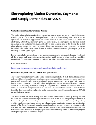 Electroplating Market Dynamics, Segments and Supply Demand 2017–2026