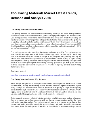 Cool Paving Materials Market Latest Trends, Demand and Analysis 2026