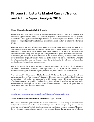 Silicone Surfactants Market Current Trends and Future Aspect Analysis 2026