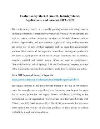 Confectionery Market Growth Analysis, Share, Demand by Regions, Research Forecasts to 2026