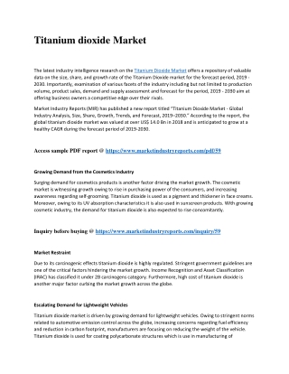 Titanium Dioxide Market Trends, Size | TiO2 Analysis, Outlook By 2030