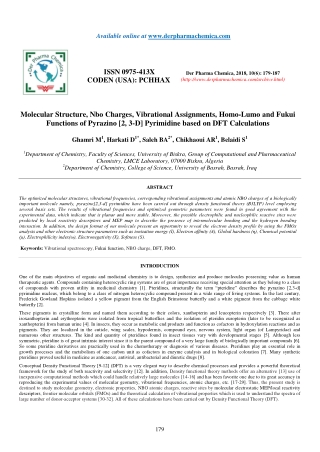 Molecular Structure, Nbo Charges, Vibrational Assignments, Homo-Lumo and Fukui Functions of Pyrazino [2, 3-D] Pyrimidine