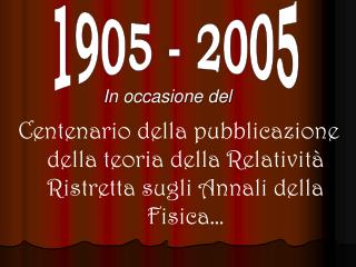 Centenario della pubblicazione della teoria della Relatività Ristretta sugli Annali della Fisica…