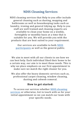 NDIS Cleaning Services