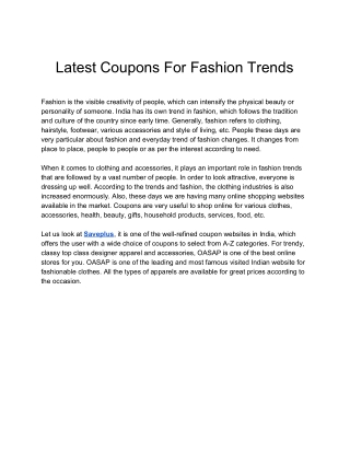 Latest Coupons For Fashion Trends