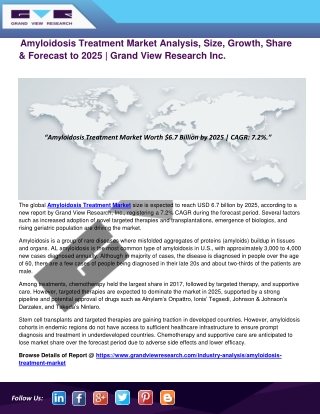 Amyloidosis Treatment Market Size, Share, Growth and Forecast to 2025 | Grand View Research