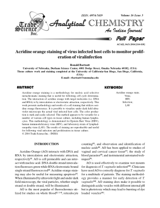 Acridine orange staining of virus infected host cells to monitor prolif- eration of viralinfection