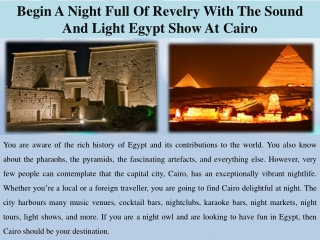 Begin A Night Full Of Revelry With The Sound And Light Egypt Show At Cairo