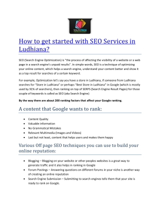 How to get started with SEO Services in Ludhiana (YOUTOTECH Web Mobile Development)