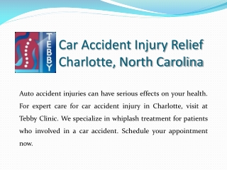 Car Accident Injury Relief Charlotte, North Carolina – Tebby Clinic