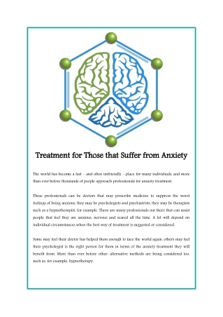 Treatment for Those that Suffer from Anxiety