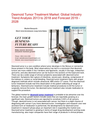 Demand for Desmoid Tumor Treatment Market research to Witness Rapid Surge During the Period 2019 - 2028