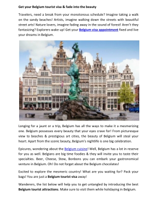 Belgium tourist visa is the key to alluring country