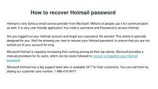 How to recover Hotmail password