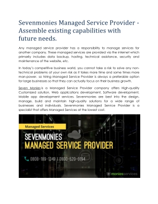 Sevenmonies Managed Service Provider - Assemble existing capabilities with future needs.