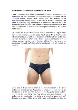 Know about fashionable Underwear for Men