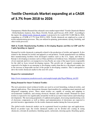 Textile Chemicals Market expanding at a CAGR of 3.7% from 2018 to 2026