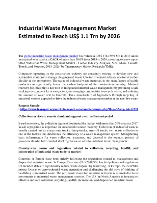 Industrial Waste Management Market Estimated to Reach US$ 1.1 Trn by 2026