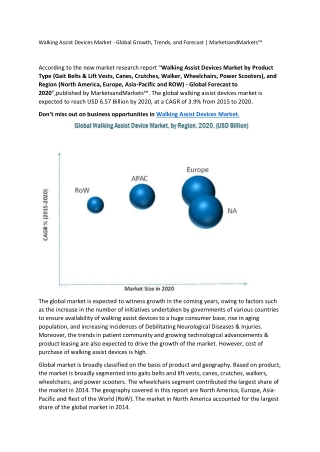 Walking Assist Devices Market - Global Growth, Trends, and Forecast | MarketsandMarkets™